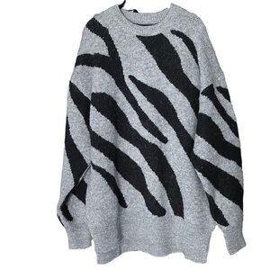 River Island Wool Blend Oversized Crew Neck Sweater Gray/Black Medium